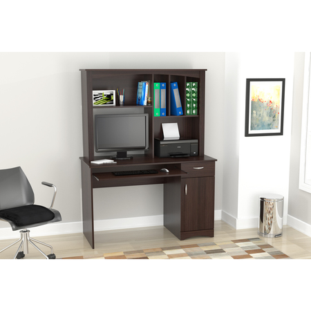 INVAL Workstation w/Hutch 45.6 in. W Espresso 1 -Drawer with Keyboard Tray CC-7301